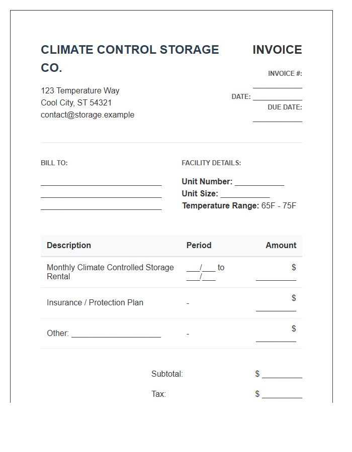 Climate Controlled Storage Invoice Template