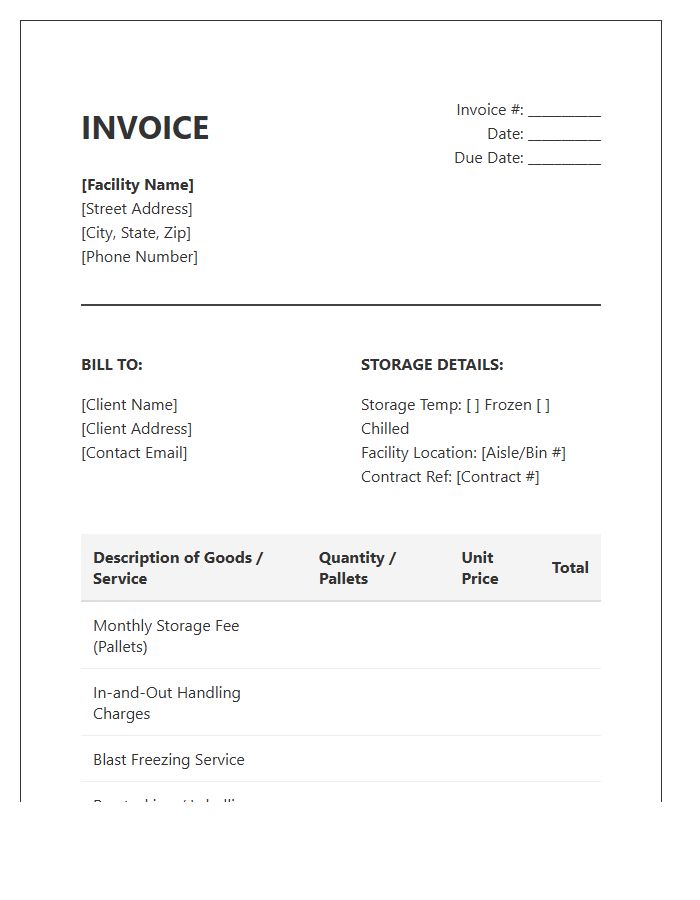 Cold Storage Services Invoice Template
