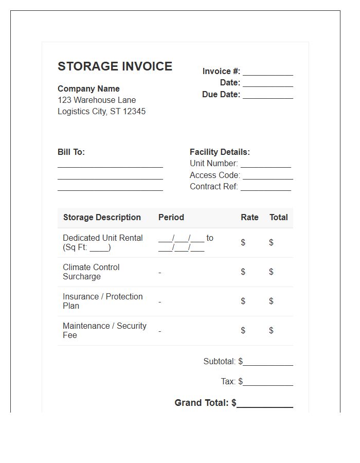 Dedicated Storage Space Invoice Template