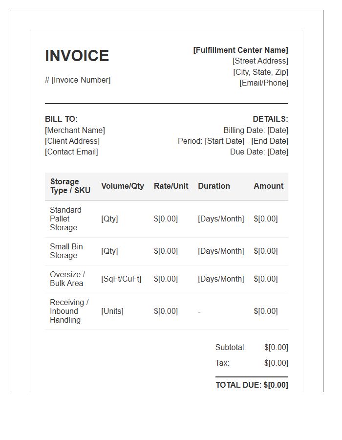 Ecommerce Fulfillment Storage Invoice Template