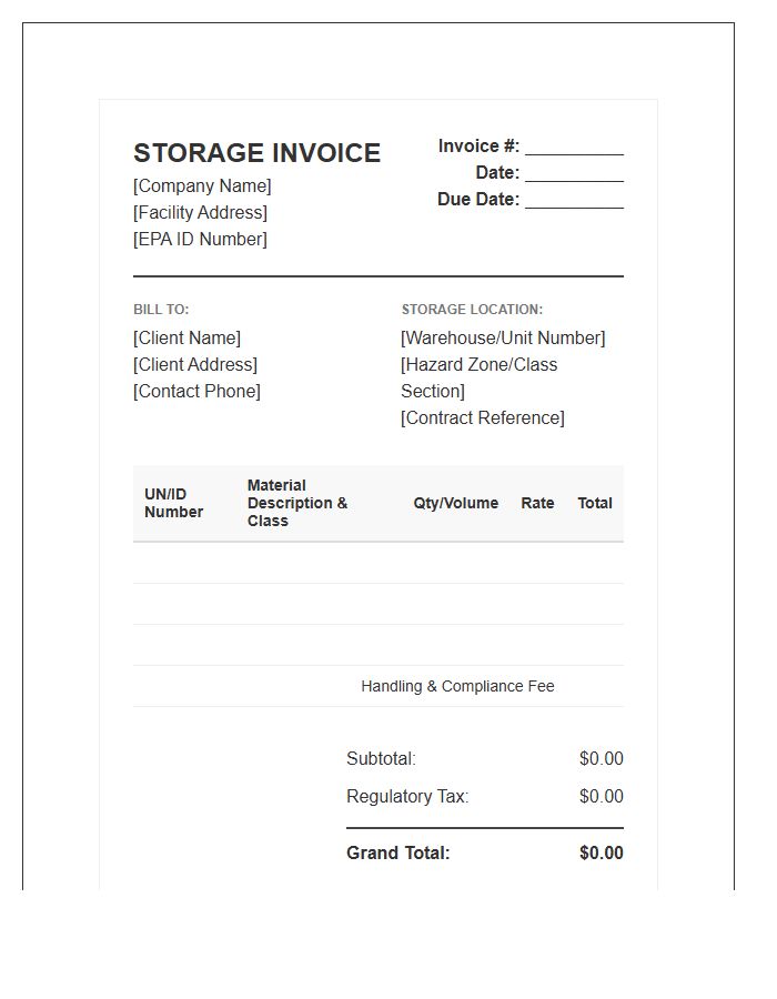 Hazardous Material Storage Invoice Template