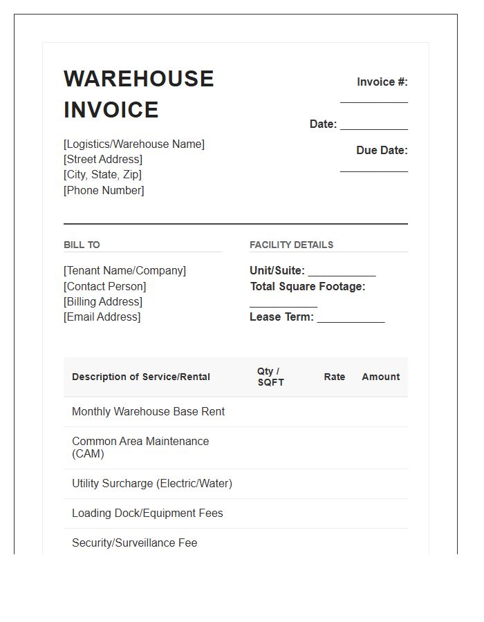 Industrial Warehouse Rental Invoice Template