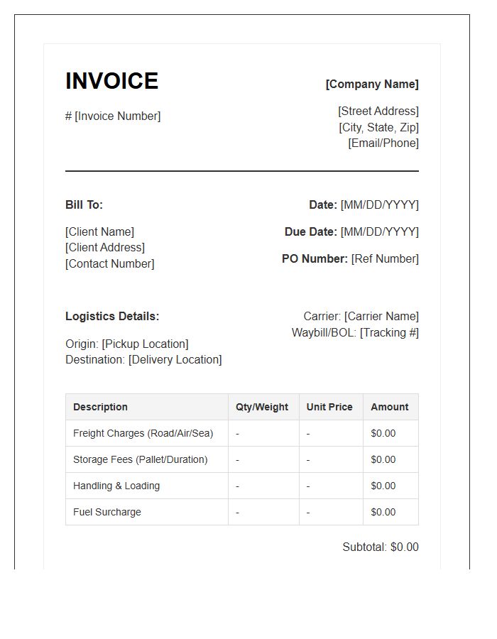 Logistics And Storage Invoice Template