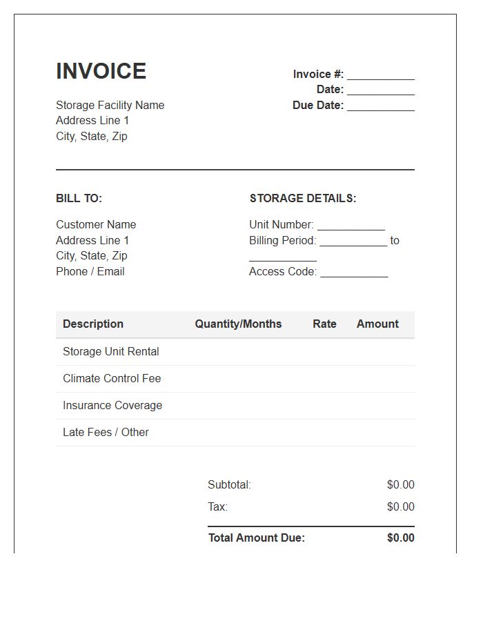 Long Term Storage Invoice Template