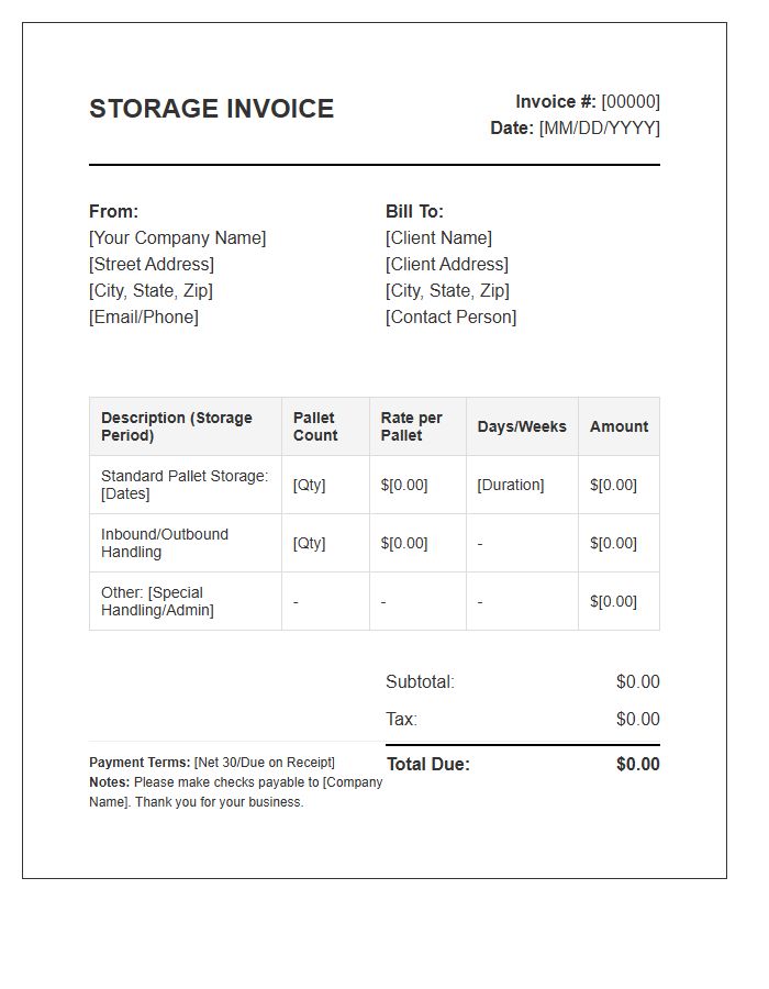 Pallet Storage Fee Invoice Template