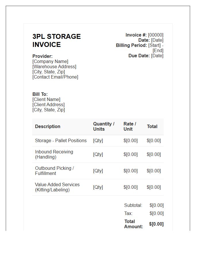 Third Party Logistics Storage Invoice Template