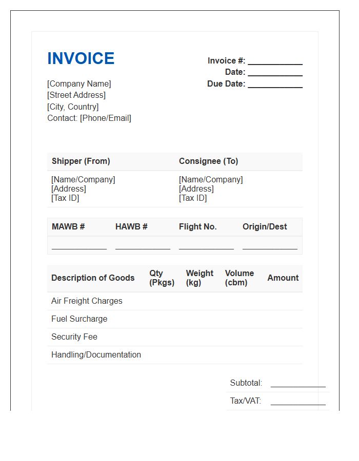 Professional Air Cargo Invoice Template for Logistics and Freight ...