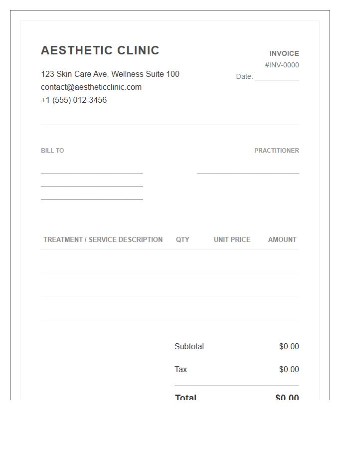 Aesthetic Clinic Skin Treatment Invoice Template