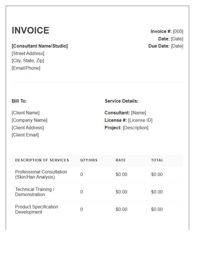 Cosmetology Consultant Professional Invoice Template