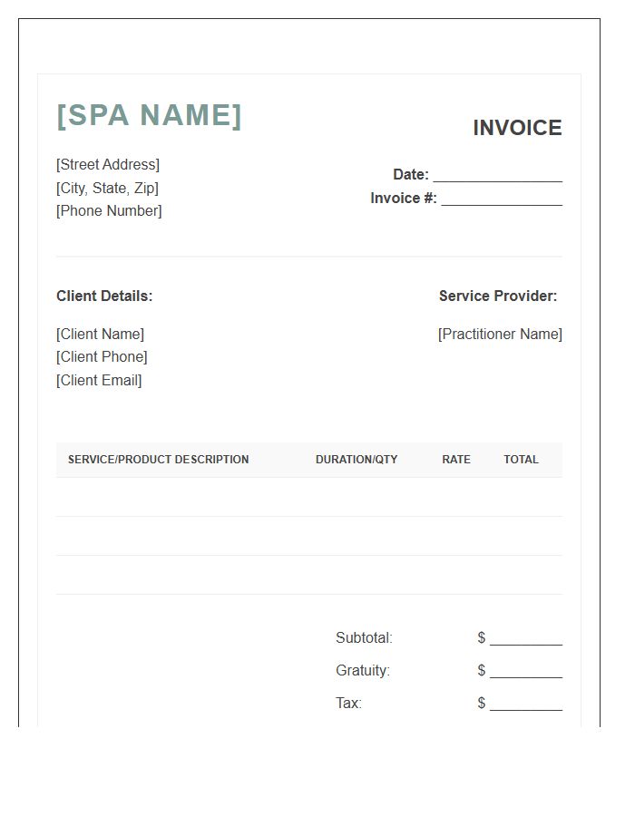Day Spa Wellness Service Invoice Template