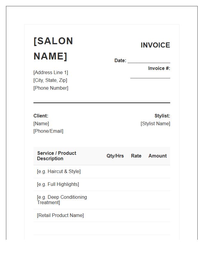 Hair Salon Professional Service Invoice Template