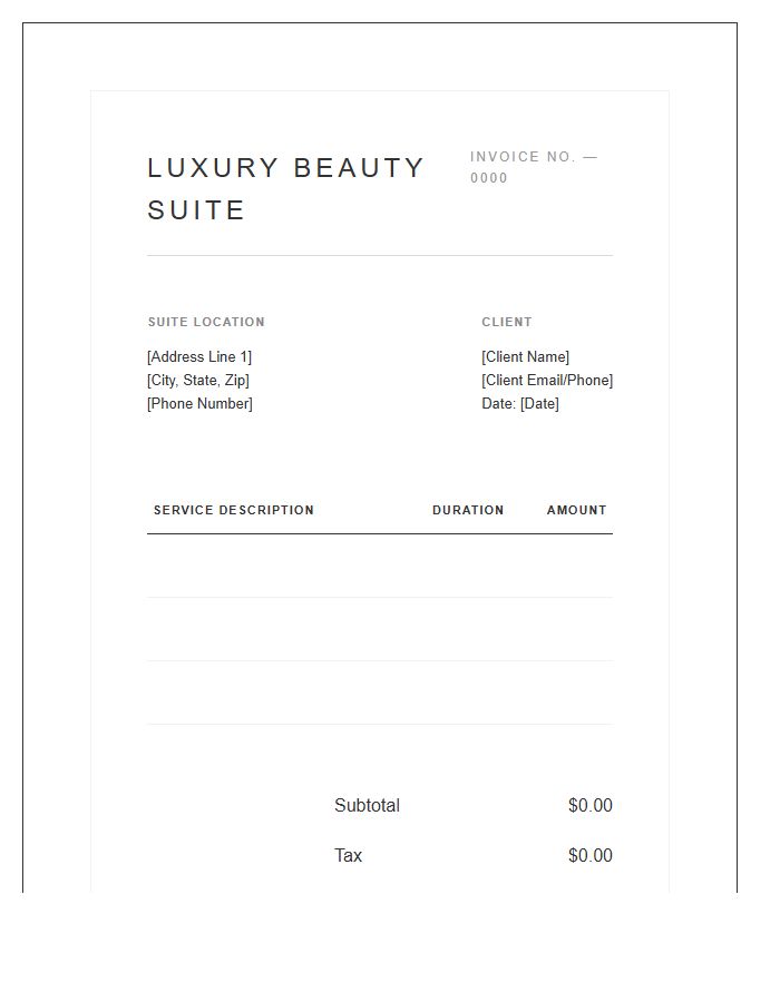 Luxury Beauty Suite Service Invoice Template
