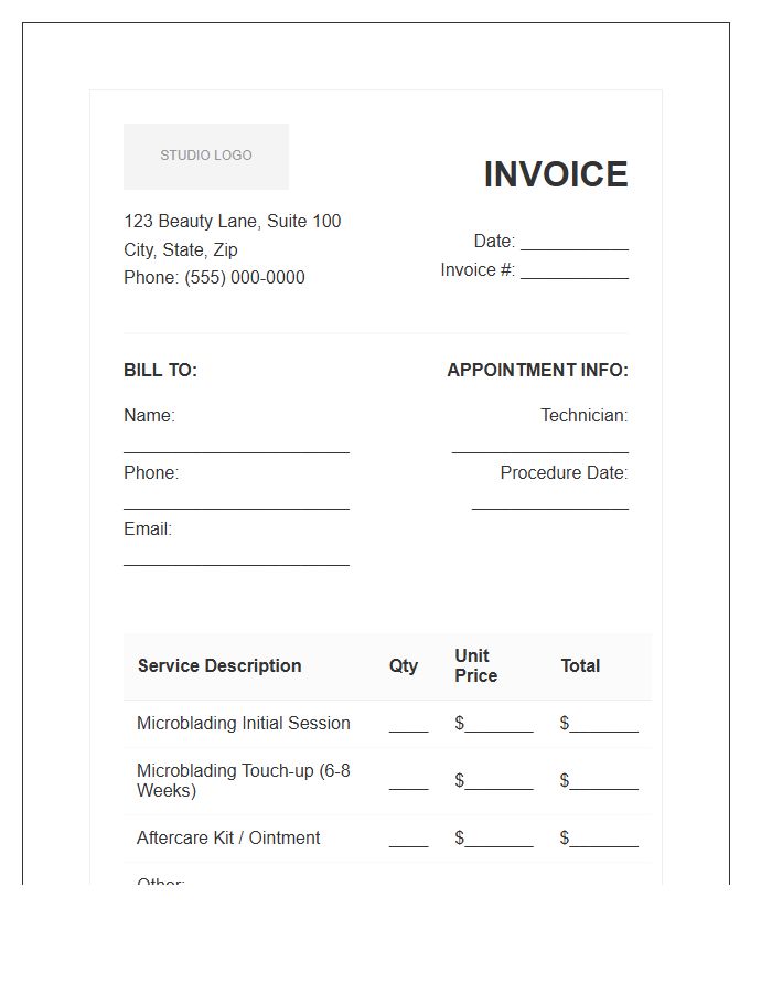 Microblading Permanent Makeup Service Invoice Template