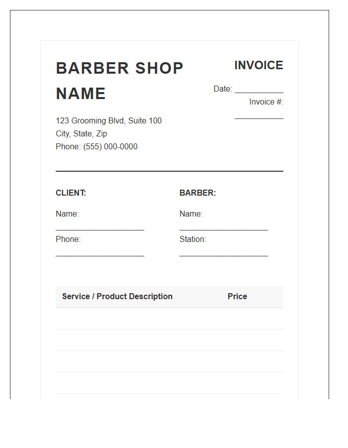 Professional Barber Shop Service Invoice Template