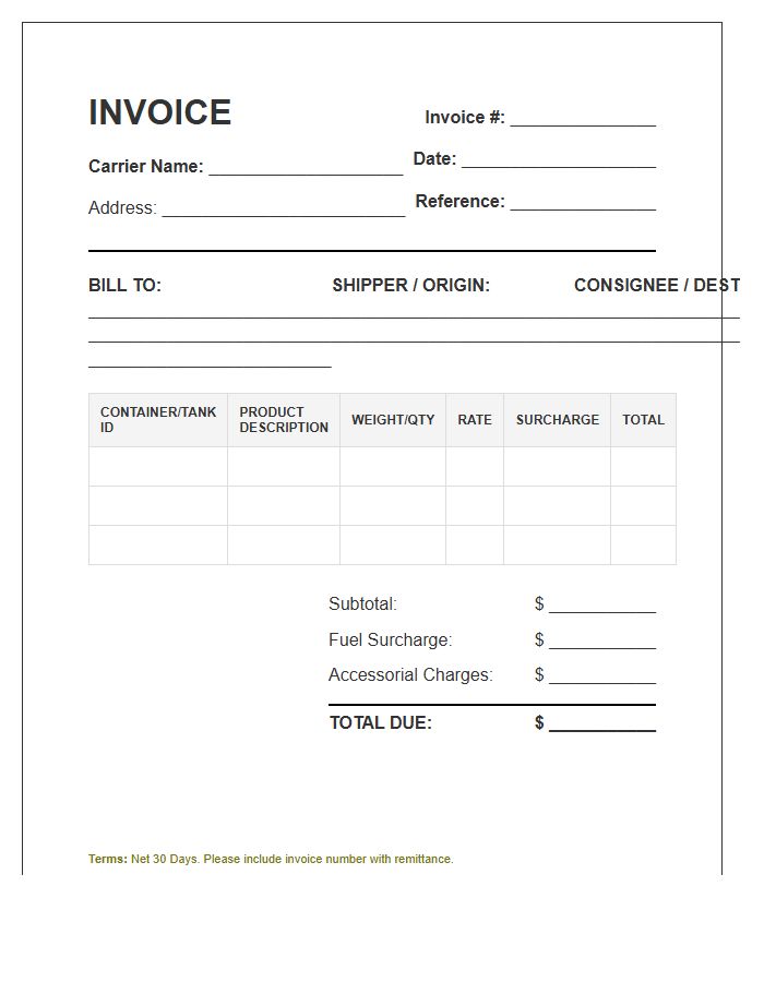 Bulk Intermodal Transport Invoice Template