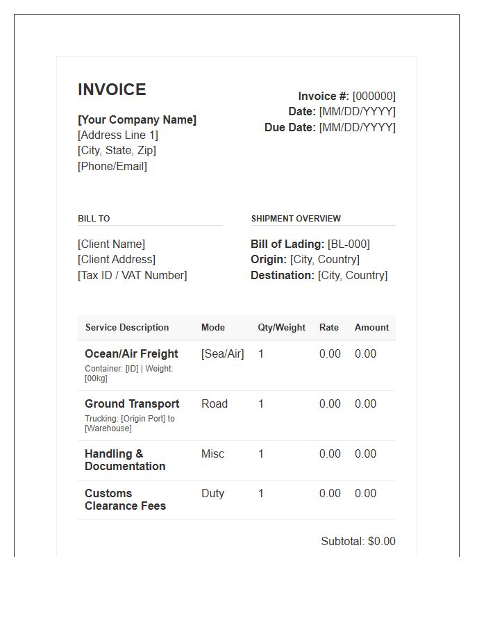 Combined Transport Services Invoice Template