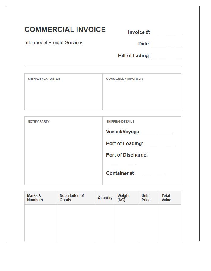 Commercial Intermodal Shipping Invoice Template