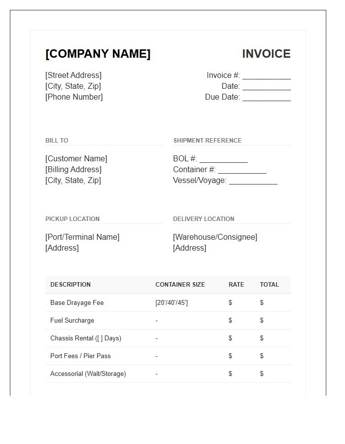Container Drayage Transport Invoice Template