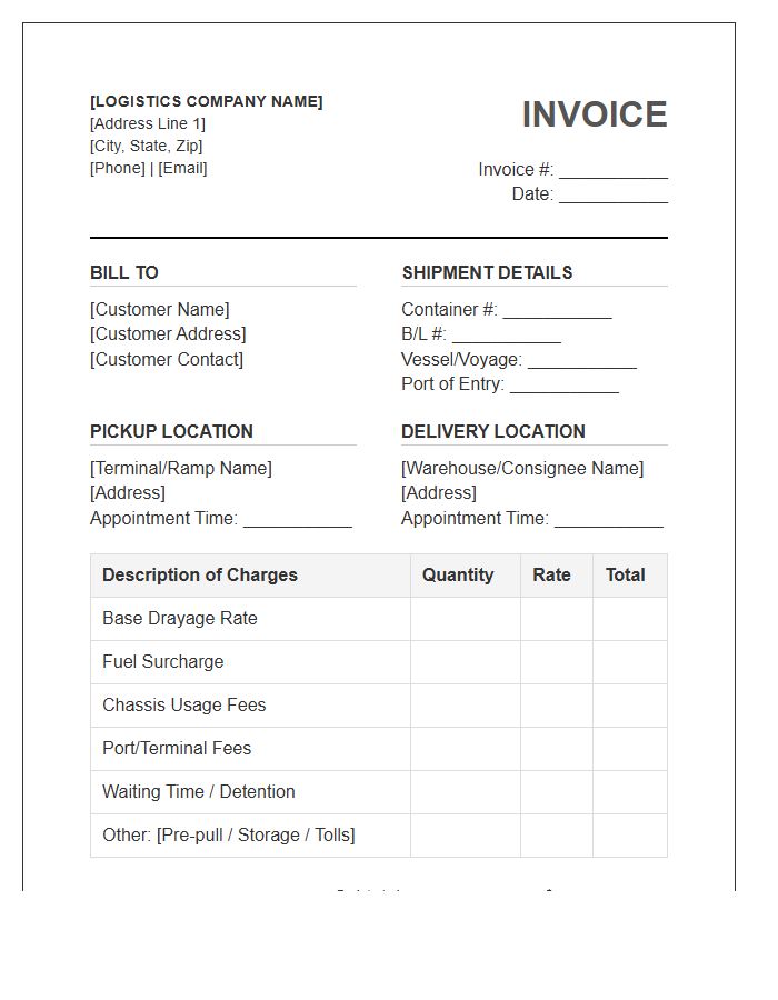 Drayage Service Billing Invoice Template