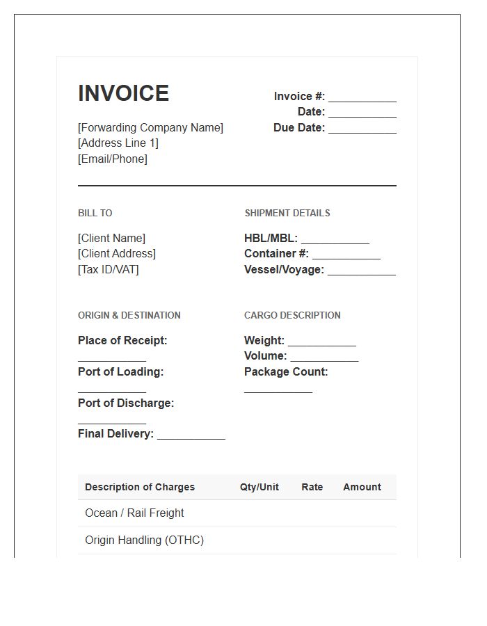 Freight Forwarding Intermodal Invoice Template