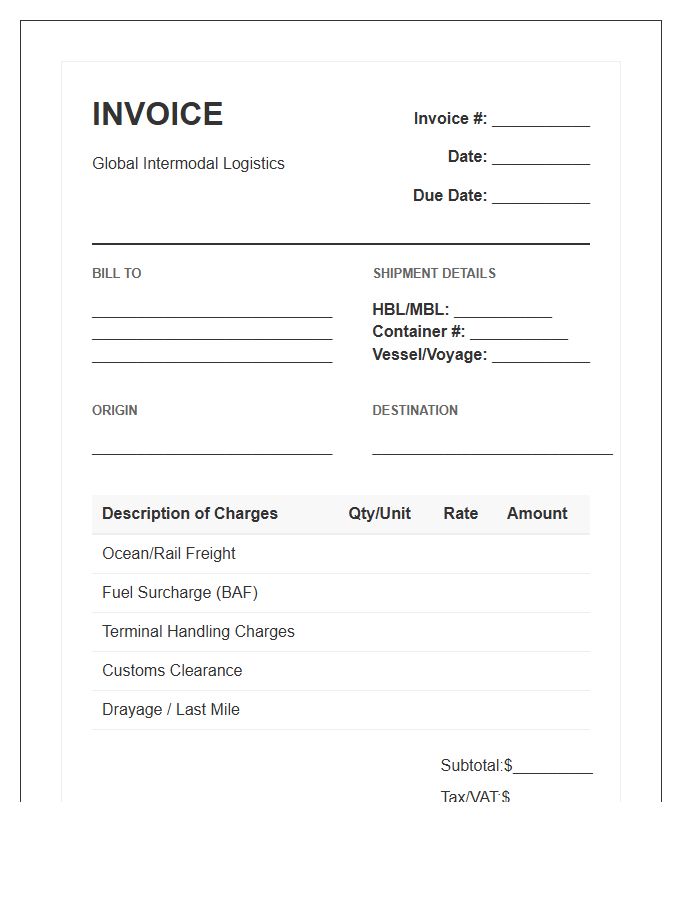 Global Intermodal Freight Invoice Template