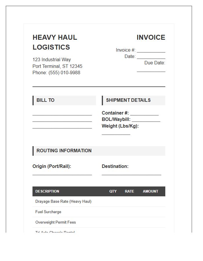 Heavy Haul Intermodal Invoice Template