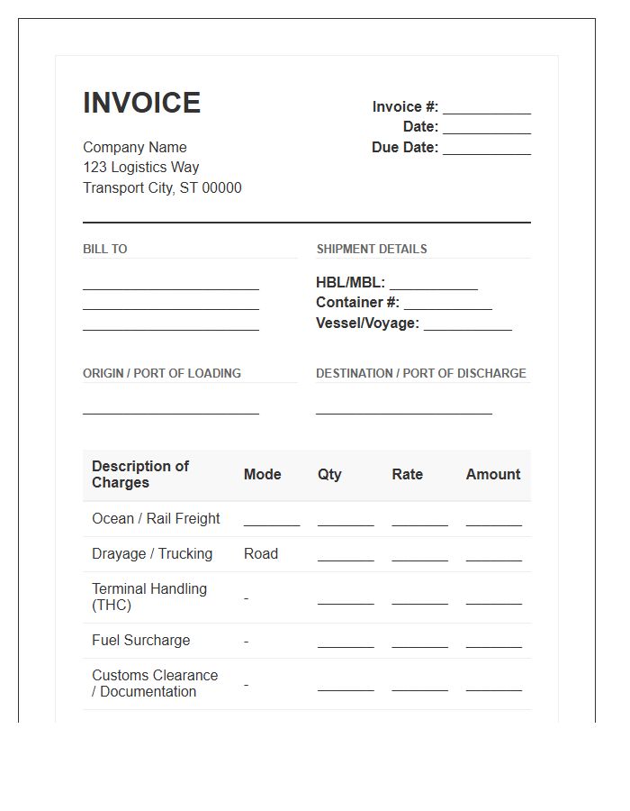 Intermodal Cargo Movement Invoice Template