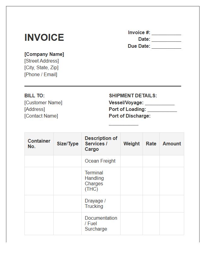 Intermodal Container Shipping Invoice Template