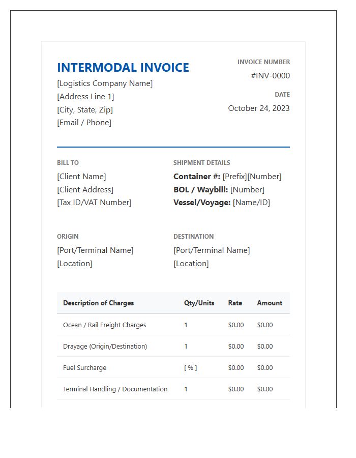 Professional Intermodal Logistics Invoice Template