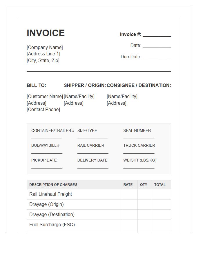 Rail And Truck Intermodal Invoice Template