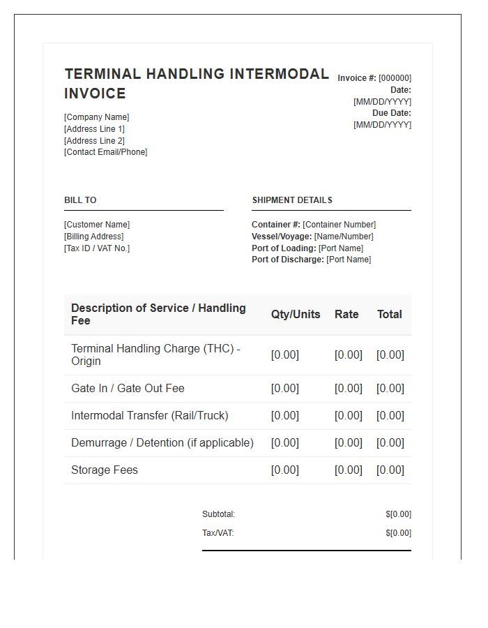 Terminal Handling Intermodal Invoice Template