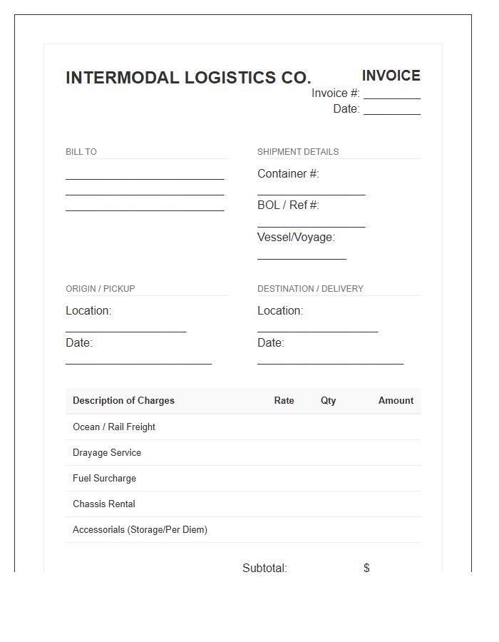 Third Party Intermodal Invoice Template