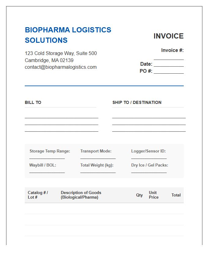 Biopharmaceutical Cold Chain Invoice Template