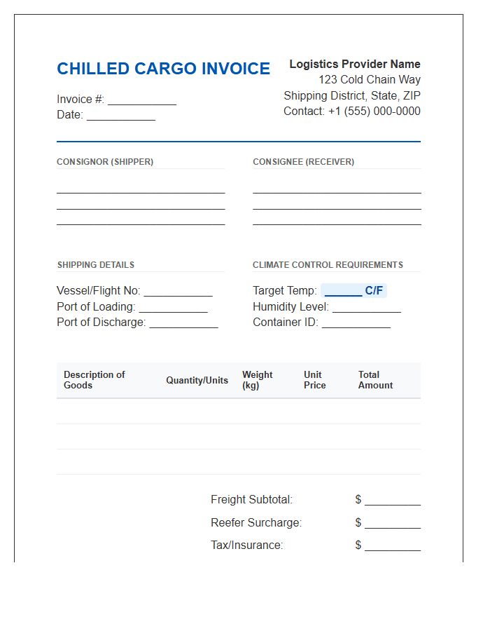 Chilled Cargo Shipping Invoice Template