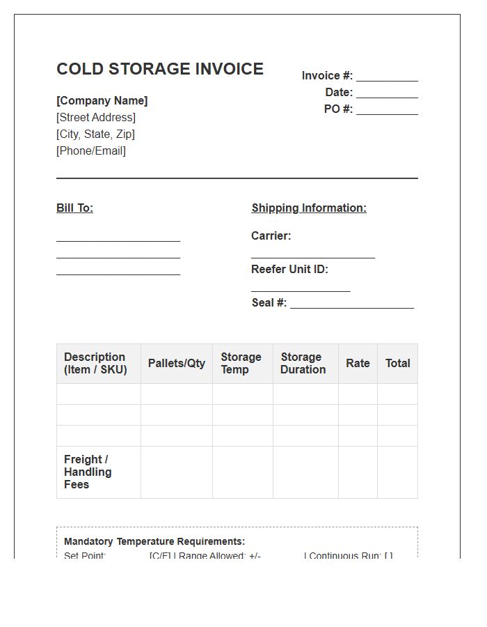 Cold Storage And Shipping Invoice Template