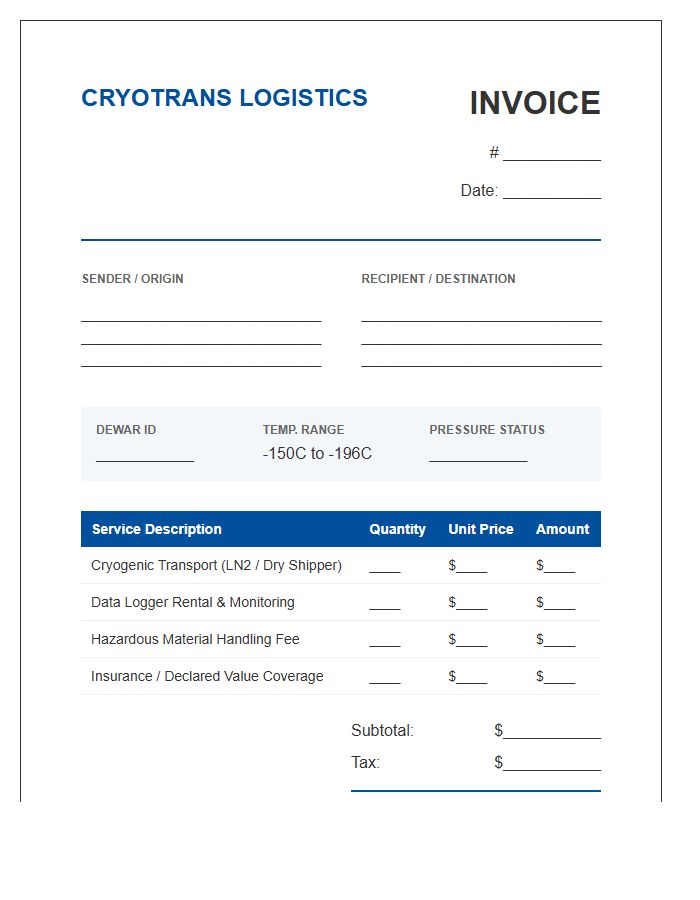 Cryogenic Shipping Service Invoice Template