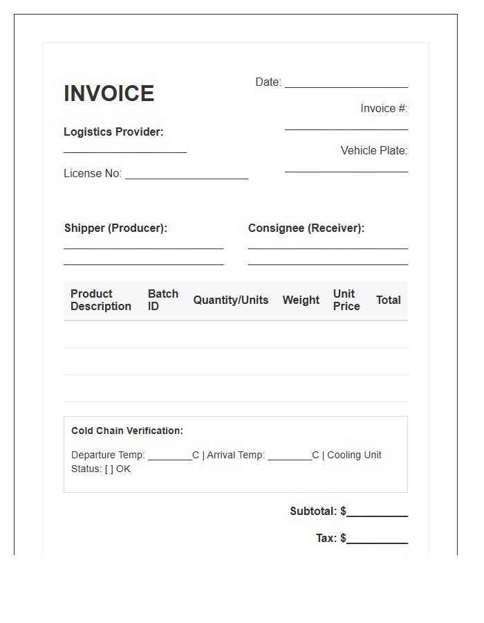 Dairy Product Transport Invoice Template
