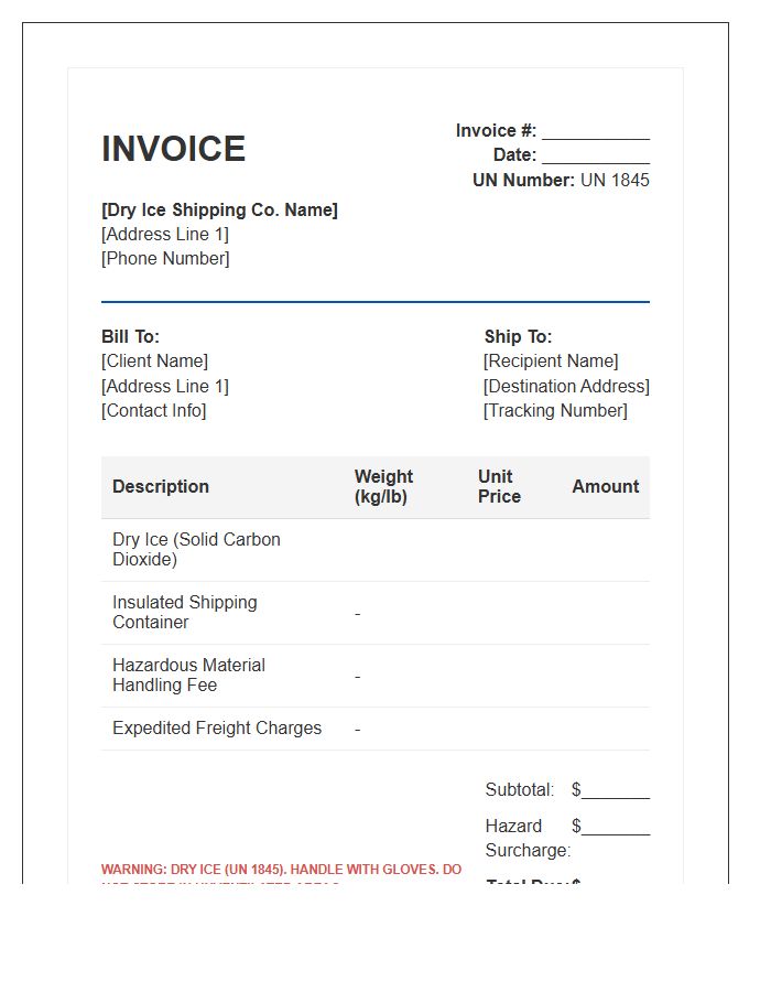 Dry Ice Shipping Service Invoice Template