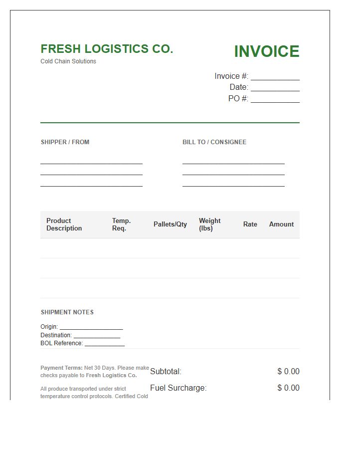 Fresh Produce Logistics Invoice Template