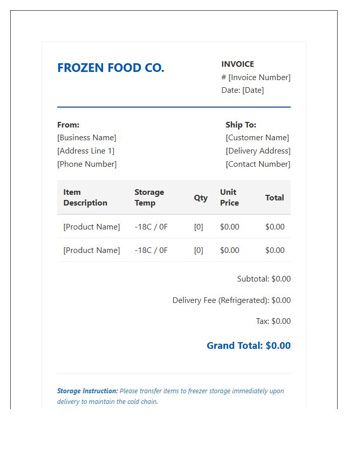 Frozen Food Delivery Invoice Template