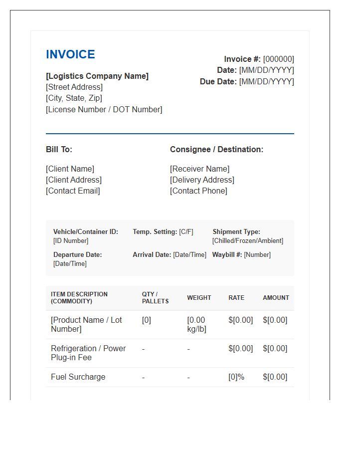 Perishable Goods Logistics Invoice Template