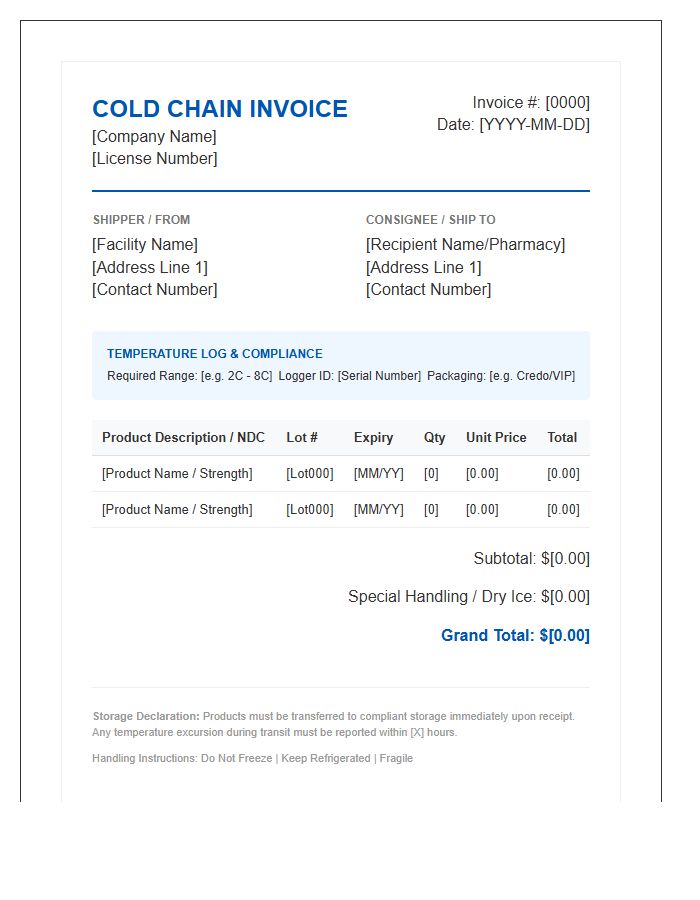 Pharmaceutical Cold Chain Invoice Template