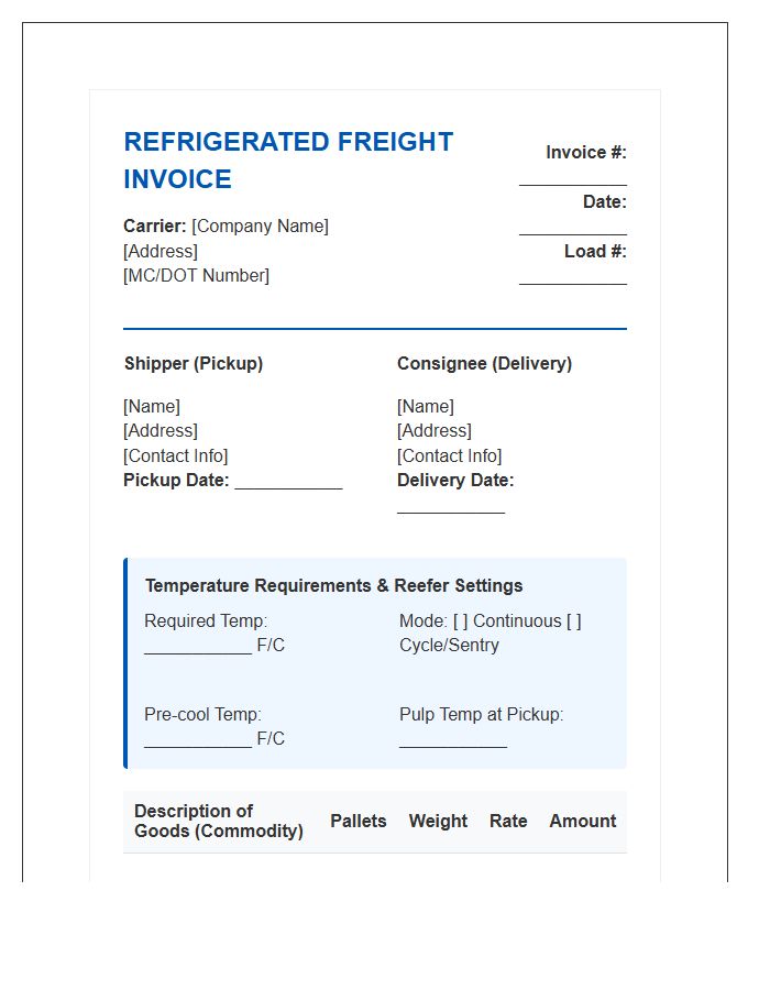 Refrigerated Freight Shipping Invoice Template