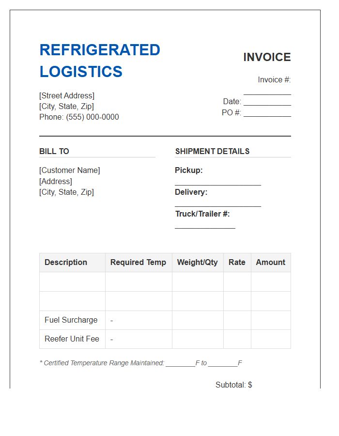 Refrigerated Trucking Service Invoice Template