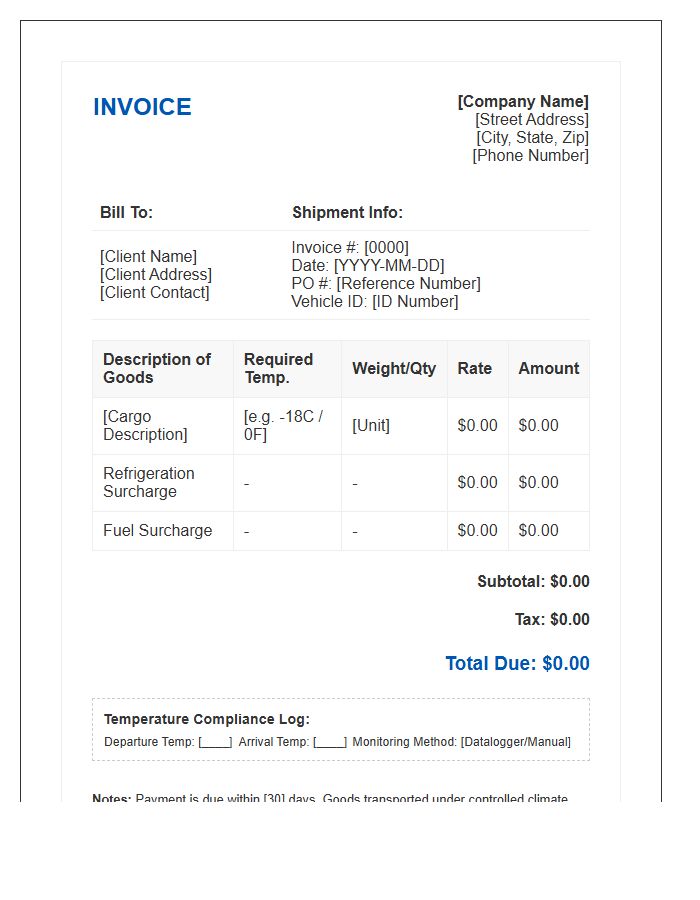 Temperature Controlled Transport Invoice Template