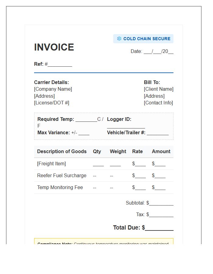 Temperature Sensitive Freight Invoice Template