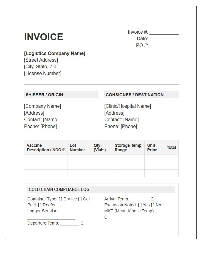 Vaccine Cold Chain Logistics Invoice Template