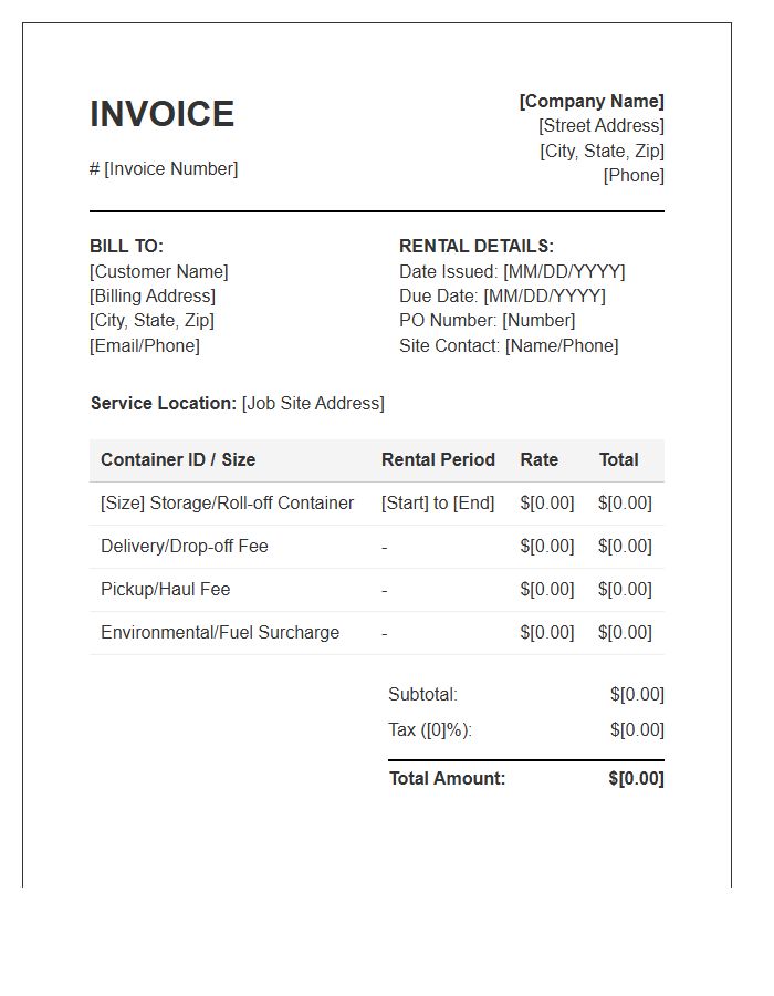 Commercial Container Rental Invoice Template