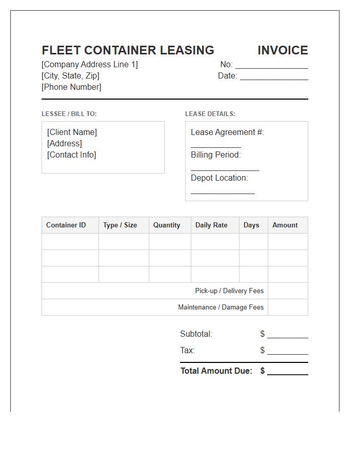 Fleet Container Leasing Invoice Template