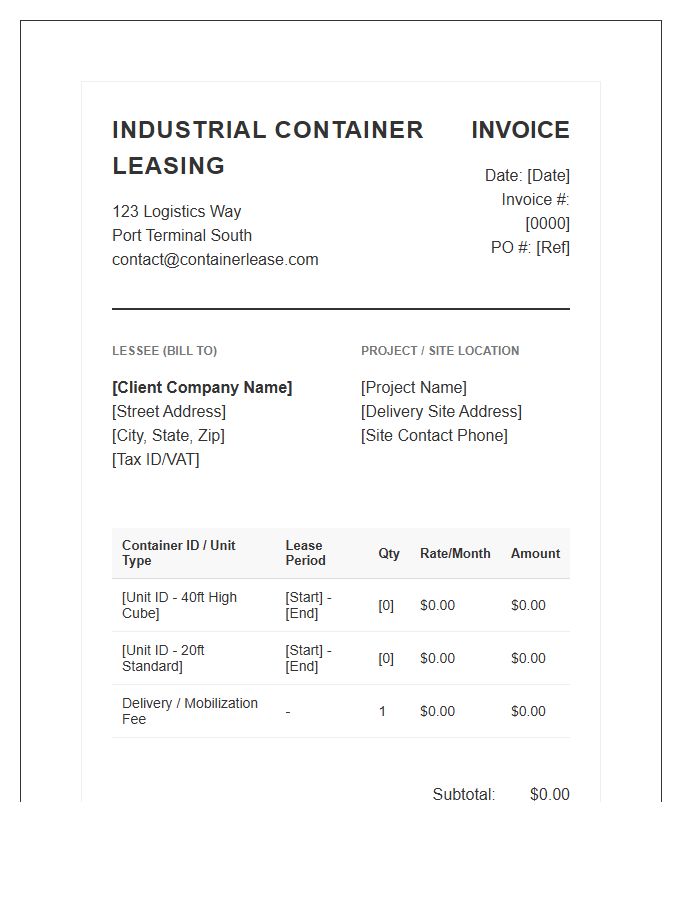 Industrial Container Leasing Invoice Template